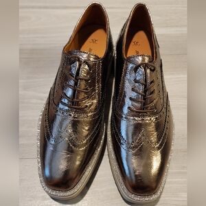 Johnston & Murphy Women 7.5m Gracelyn Lace Up Bronze Italian Metallic Sheepskin